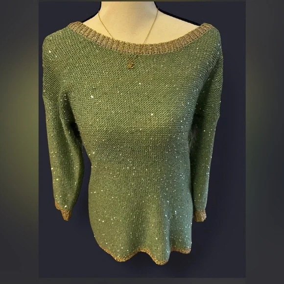 Reba Olive Sequin Sweater - Picture 4 of 6